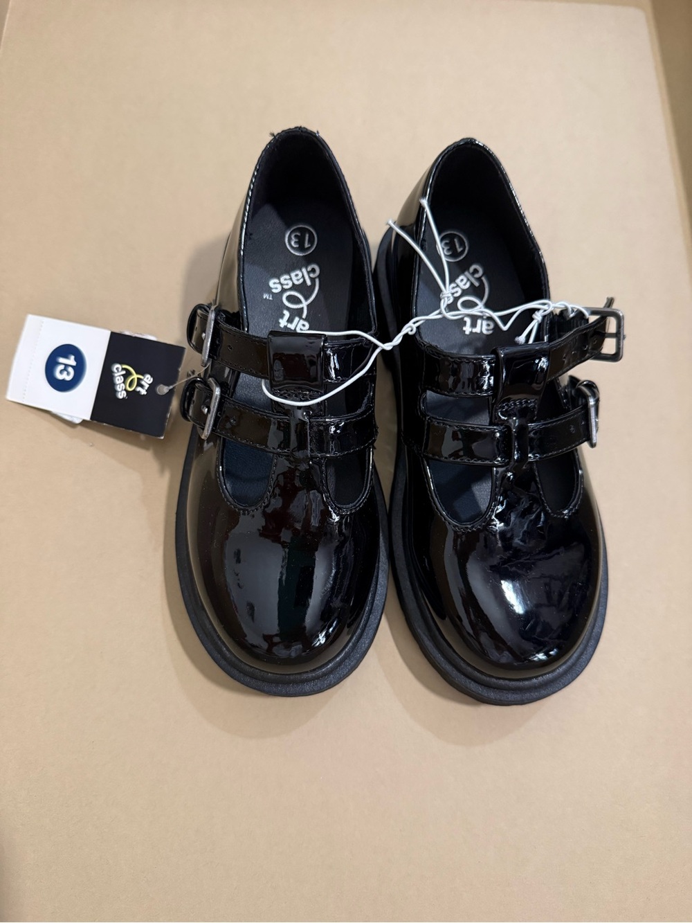 New Art Class Black Patent Double-Strap Mary Jane Shoes - little girl size 13